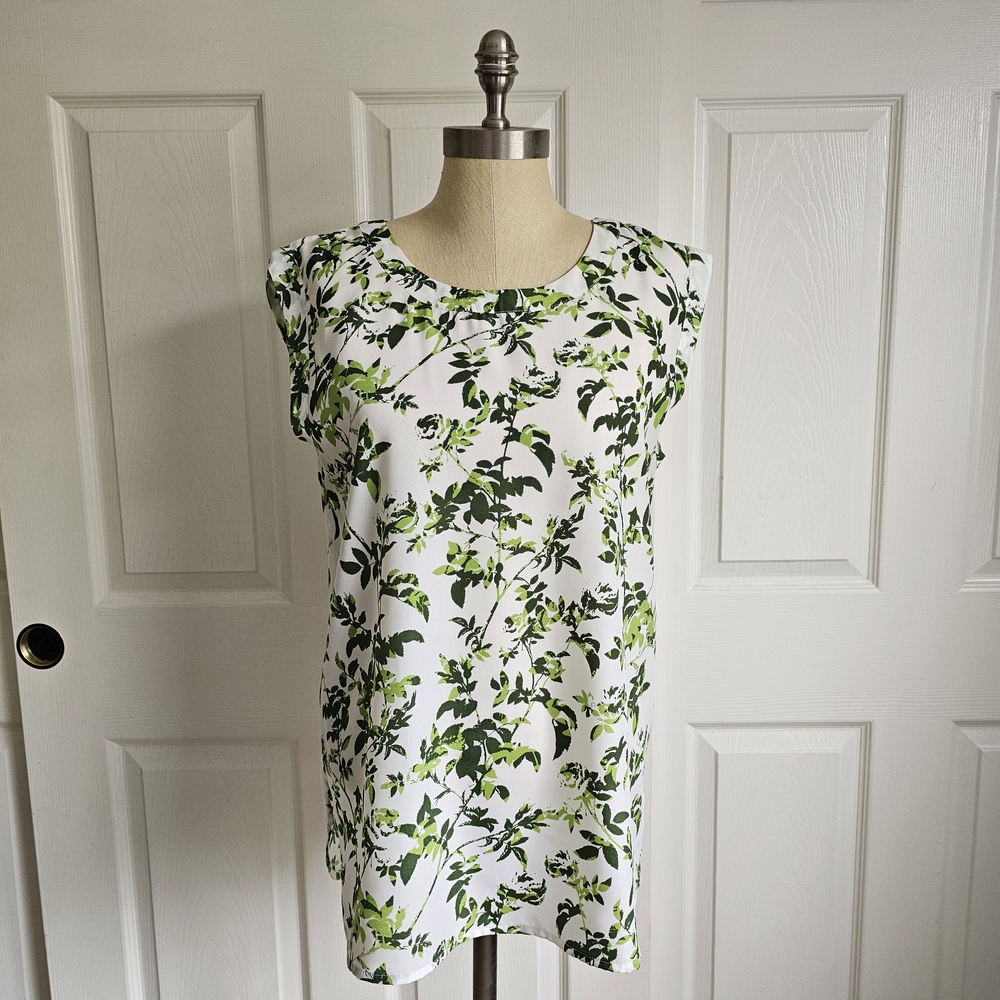 J. Crew White and Green Floral Top